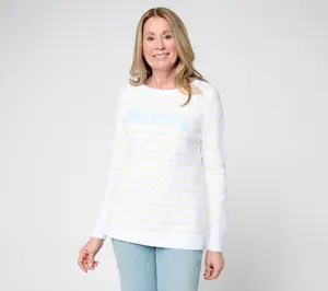 Belle Beach by Kim Gravel Regular Slub Seaside Sayings Striped Sweater