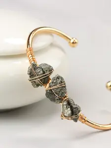 Pyrite Crystal Cuff Bracelet – Handwrapped Gold Energy Bracelet for Protection & Abundance