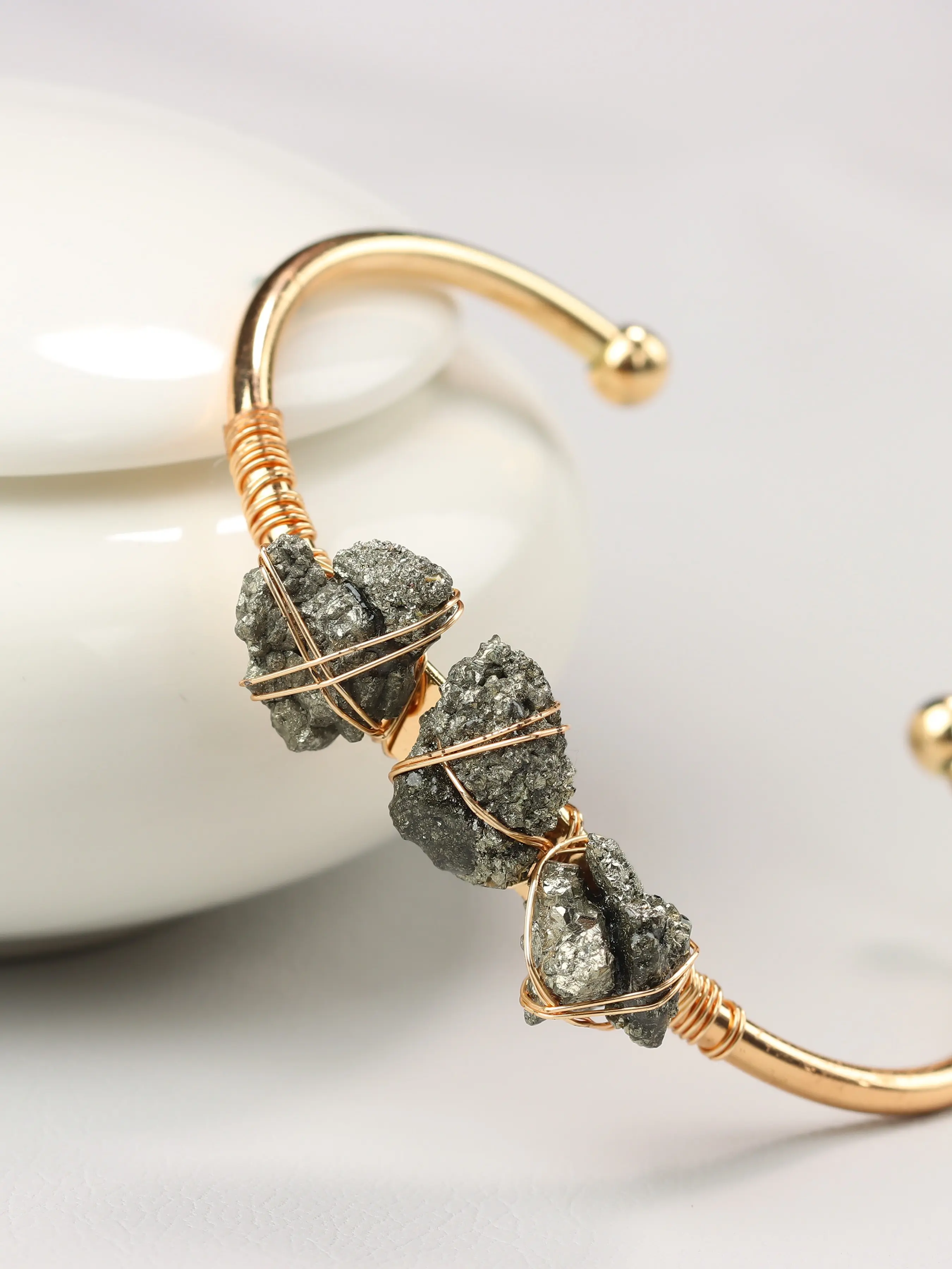 Pyrite Crystal Cuff Bracelet – Handwrapped Gold Energy Bracelet for Protection & Abundance Natural Crystal Bracelet Lucky Bracelet Beautiful Bracelets Stone Bracelets