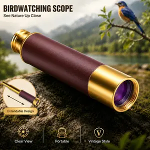 Vintage Brass Telescope Portable Mini Single Tube HD Retro Telescope for Travel Camping Concert Theater Home Decor Gift