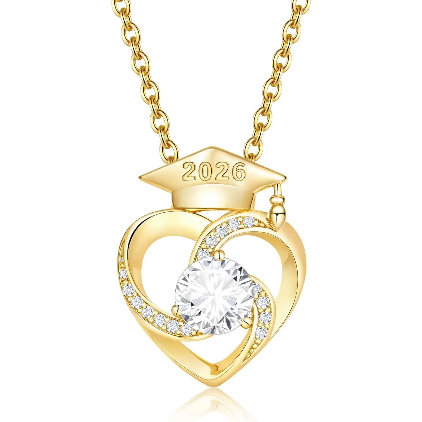Graduation Necklace Gift for Her - Class of 2026 Cubic Zirconia Heart Graduation Necklaces，Sliver Plated Graduation Cap Necklaces High School College Graduation Jewelry Gifts for Daughter Best Friends