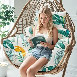 Waterproof Egg Chair Cushion Replacement 47x31.5x4.7 inch Thicken Hanging Egg Swing Chair Cushion IndoorUthem Outdoor Wicker Rattan Hammock Basket Cushion with Headrest Pillow, Yellow-Green Leaf