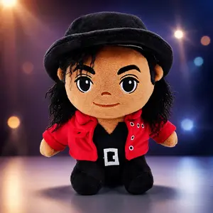 Michael Jackson Inspired Plush Doll, MJ Style Red Jacket & Black Hat Stuffed Toy, Cute Pop Star Collectible Plush, Soft Music Fan Gift, Room Display Decor, Birthday Gift for Fans