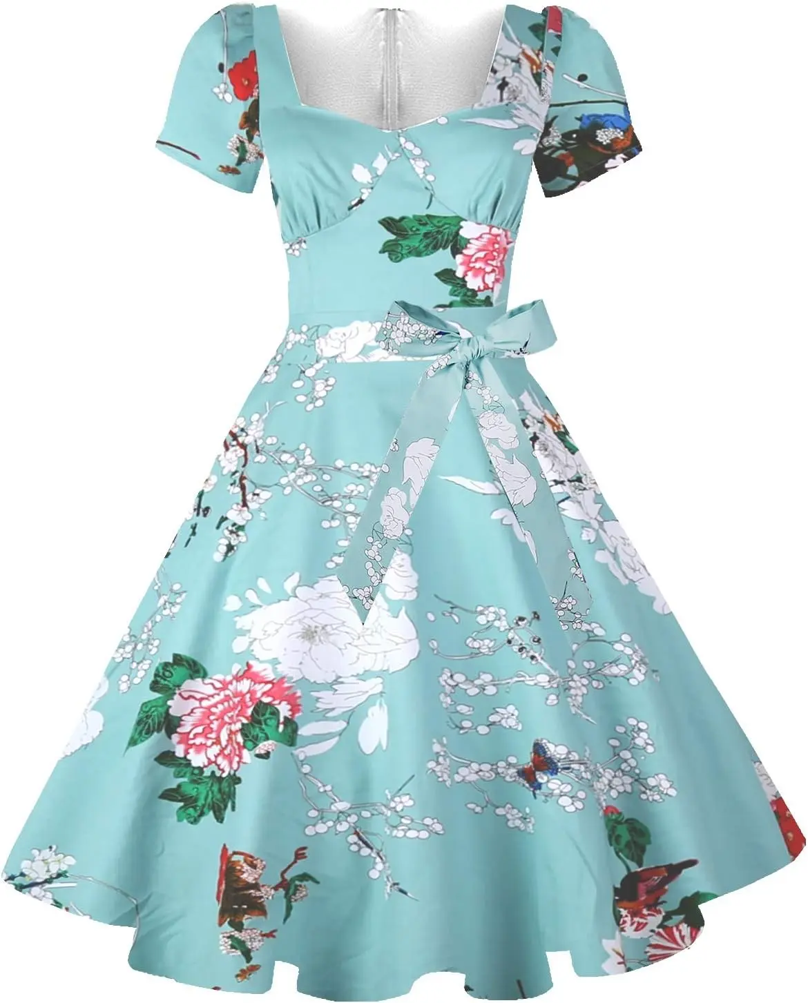 Women's 1950s Vintage Puff Sleeves Cocktail Rockabilly Swing Retro Dress with Pockets New