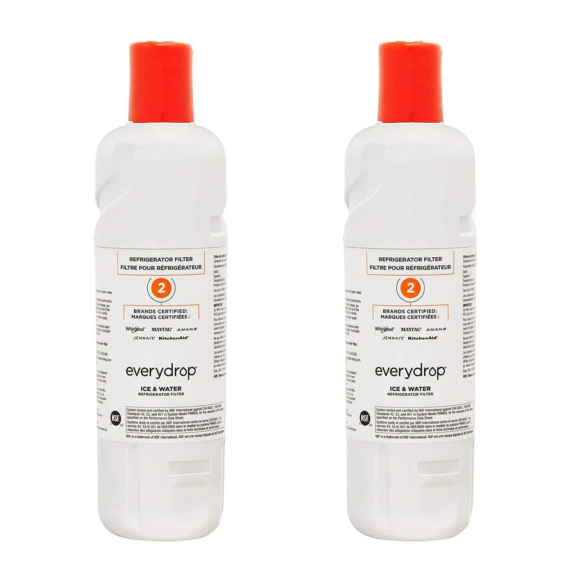Refrigerator Ice & Water Filter 1 (EDR2RXD1) 2-Pack Refrigerator Accessories, Replacement Filter with 24 Contaminants Removal, Direct Filtration, Durable Filtration, Easy-Swap Home Care Supply