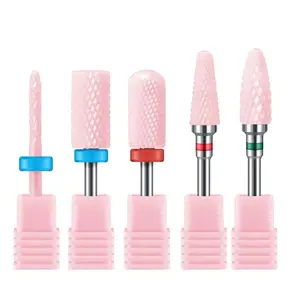 MelodySusie Ceramic Nail Drill Bits Set, 3/32'' (2.35mm) Professional Acrylic Nail File Drill Bit for Manicure Pedicure Cuticle Gel Nail Polishing, 5Pcs, Pink