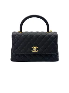 Pre-owned CHANEL leather Tote Bags CoCo Handle Black Quilted Cavior Medium Size Handle Bag(23***58) IRIS093