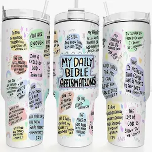 Daily Bible Affirmations Tumbler 40oz, Christian 20oz Stainless Steel Cup Inspirational Church Gift Scripture Travel Tumbler Faith Drinkware, God Faith Jesus Religious Scripture Inspirational Cup Mug