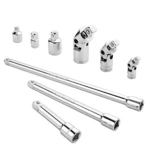 #fathersdaygift VALUEMAX 9 Packs Socket Accessory Set, Includes 3/8" Drive Extension Bar Set, 1/4", 3/8" & 1/2" Drive Universal Joints and Adapters, Chrome Vanadium Steel with Mirror Finish, Chrome Plated