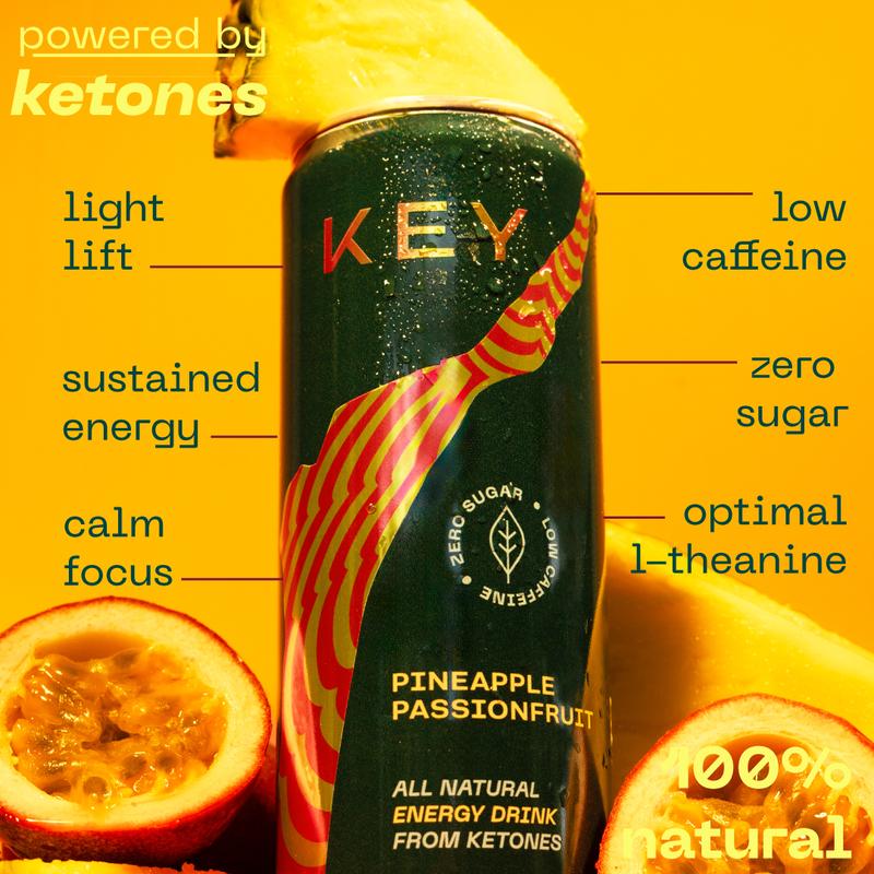 KEY Clean Energy Ketone Drink - All Natural, Sugar Free, Mental Focus, Low Caffeine