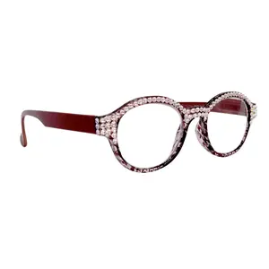 The Alchemist, (Bling) Round Women Reading Glasses W (Full TOP) (Clear) Genuine European Crystals (Hound tooth, Brown) NY Fifth Avenue