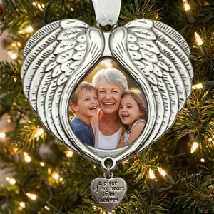 Christmas Ornaments Angel Wings - New A Piece of My Heart is in Heaven Ornament for Christmas Tree with Photo Frame - Double Sided Memorial Ornament for Loss of Loved One -