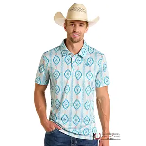 ROCK&ROLL MEN CARIBBEAN WITH BLUE AZTEC PRINT SHORT SLEEVE SHIRT - BM51T06622