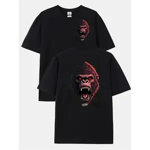 Premium Heavyweight Streetwear Tee - Fierce Angry Gorilla Graphic Print | Front & Back Double-Sided Design | 100% Breathable Cotton | Oversized Harajuku Style Hip-Hop T-Shirt for Men & Women | Dark Aesthetic Gothic Top | Durable & No-Fade Urban Essential