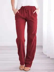 Spring Summer New Cotton Linen Drawstring Loose Casual Wide Leg Solid Pants for Women, Comfortable and Stylish Long Pants