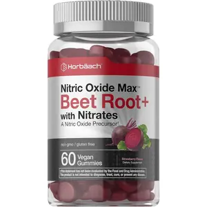 Horbäach Nitric Oxide Beet Root Gummies | 60 Count | with Nitrates | Strawberry Flavor | Vegan, Non-GMO, Gluten Free Supplement