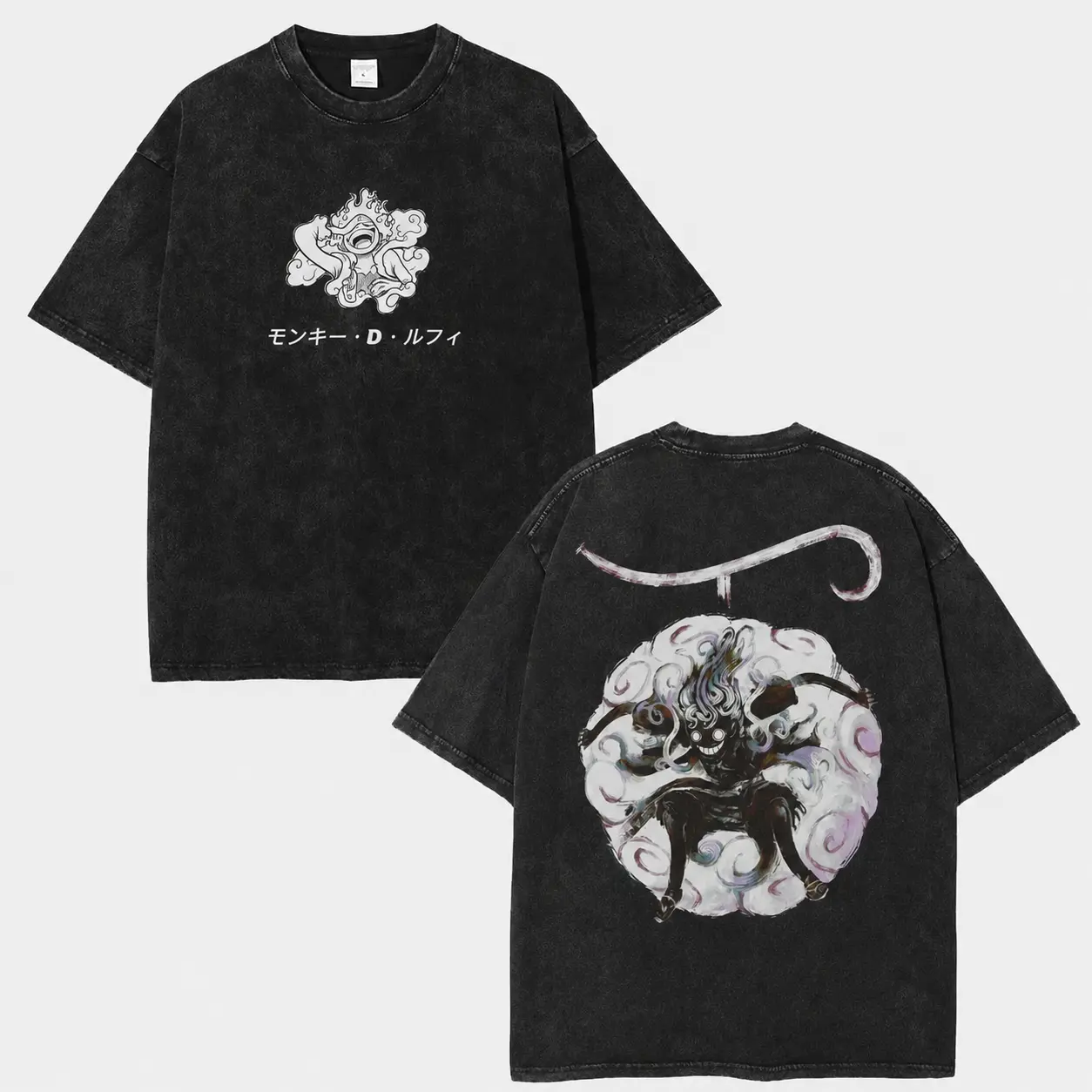 Retro Monkey D Luffy Gear 5 Nika Anime Graphic Washed T-Shirt, Oversized Vintage Streetwear Short Sleeve Tee