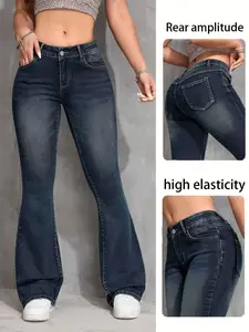 Fashion Casual Daily Retro Wash High Stretch Women's Jeans, Comfortable Denim Jeans for Everyday Wear, Stylish Ladies' Pants