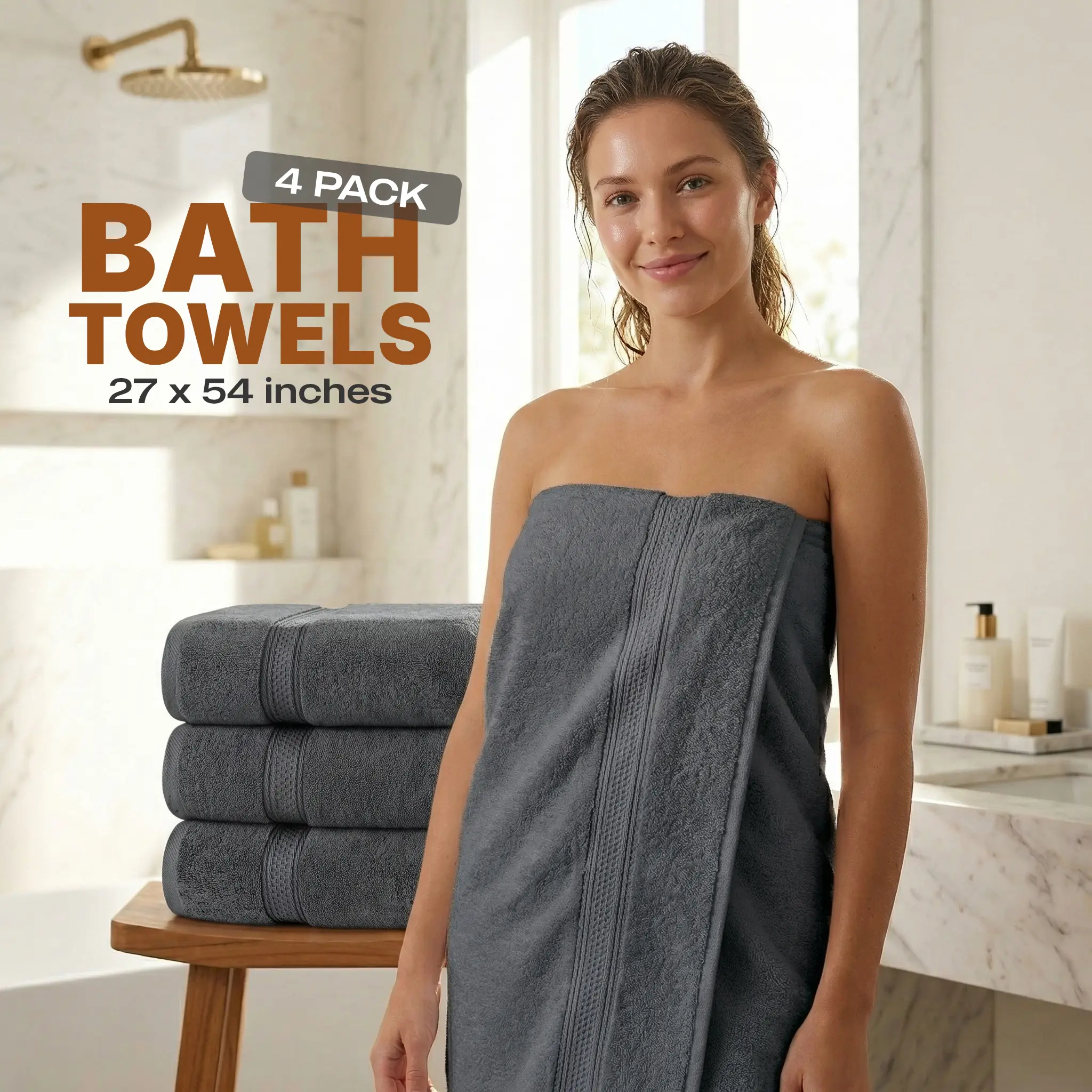 4-Pack Premium Bath Towels 27x54in Soft, Absorbent & Quick-Dry 600GSM Cotton Towels | Perfect for Daily Use 4-Pack Premium Bath Towels 27x54in Soft, Absorbent & Quick-Dry 600GSM Cotton Towels | Perfect for Daily Use