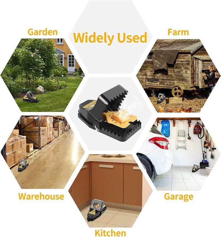 12-Pack Black & Yellow Mouse T-R-A-P-S Reusable R-o-d-e-n-t Control Devices Quick Sanitary Safe Solution with Sensitive Trigger for Indoor Outdoor Use Durable Washable ABS Plastic S-n-a-p T-r-a-p Mechanism Hands-Free Release System