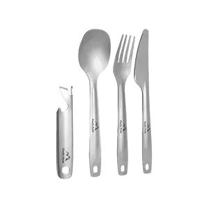 Castle Peak Titanium Cutlery Set: Fork, Knife, Spoon & Bottle Opener in One | Complete Portable Utensil Kit in Compact Cloth Pouch for Camping & Travel camping  burner stainless  steel  foldable  cup