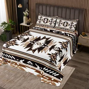 Aztec Print Kids Bedspread Queen Size,Western Cowboy Southwest Tribal Coverlet Set for Boys Girls Adults,Abstract Geometric Patchwork Quilted Coverlet,Brown Retro Bedding Quilt,2 Pillowcases