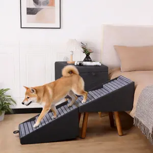 21‘’ Dog Ramp Stairs for Bed | 21.06 inches High for Medium/Small Doggie, Foldable 2 in 1 Wooden Pet Steps for Puppy Older and Injured Dogs, Split Ottoman Design, No-Slip Surface