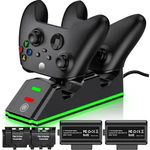 ESYWEN Xbox Controller Charger Station with 2 Packs 4320mWh Rechargeable Battery for Xbox Series X/S/One/Elite Controller, Dual Charging Dock with Cool Dynamic Light, 4 Packs Covers