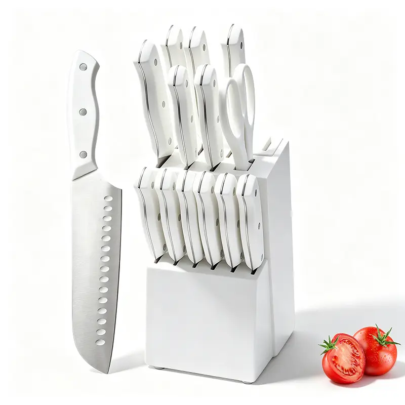15-Piece Kitchen Knife Set with Wood Knife Block, Stainless Steel Blades Sharp Cutlery Set for Household Home Cooking Kitchenware Supplies, Knives