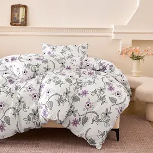 3-Piece Bedding Set, Lavender Floral Print, Soft Polyester, Zipper Closure, Ideal for Bedroom, Hotel, Dorm, Gift, All Seasons, Decorative Bedding Set