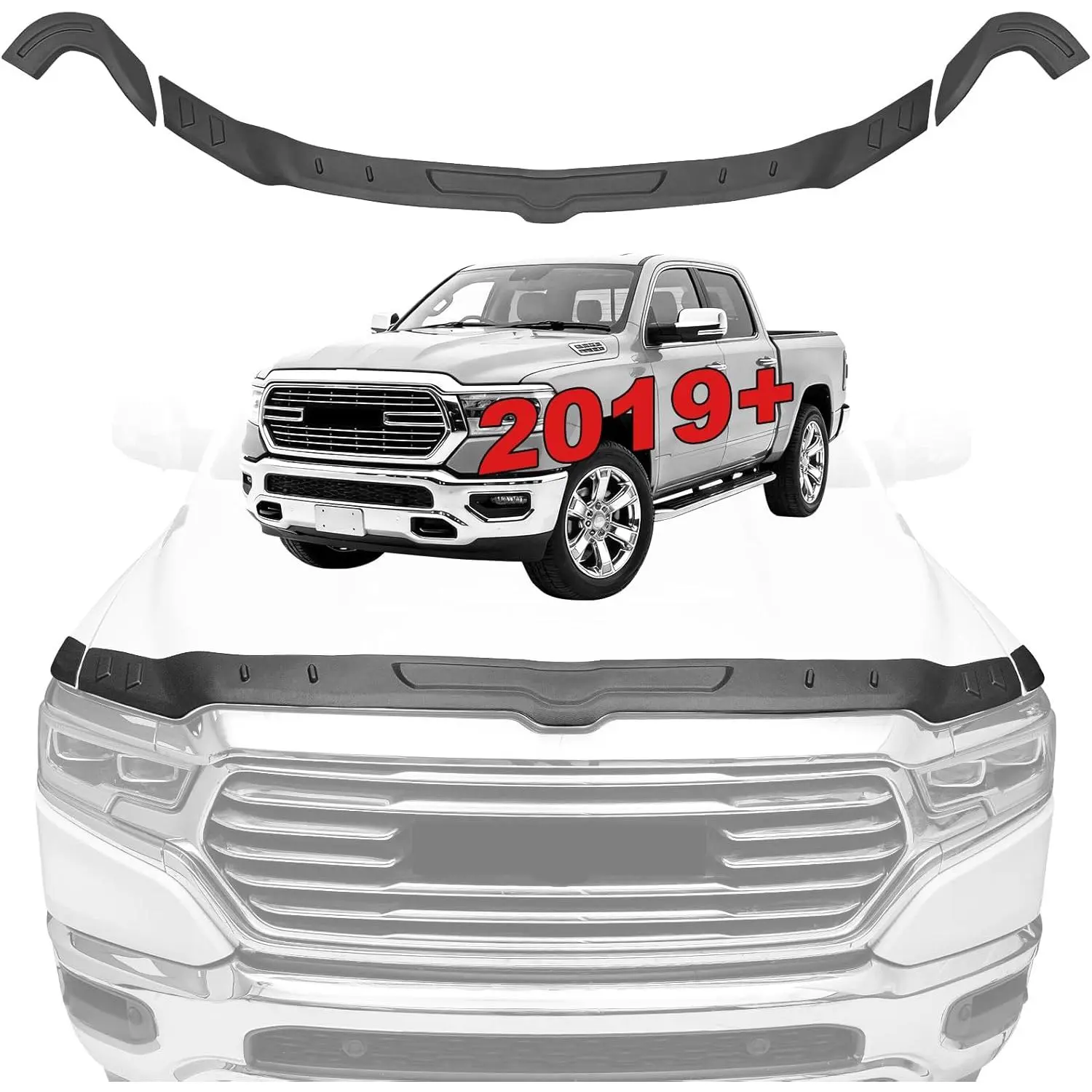 TPE Plastic Hood Deflector for 2019-2026 Dodge RAM 1500, Flexible Full Coverage Truck Accessory, Impact-Resistant Bug Defense & Debris Guard with 3M Tape & Easy Installation