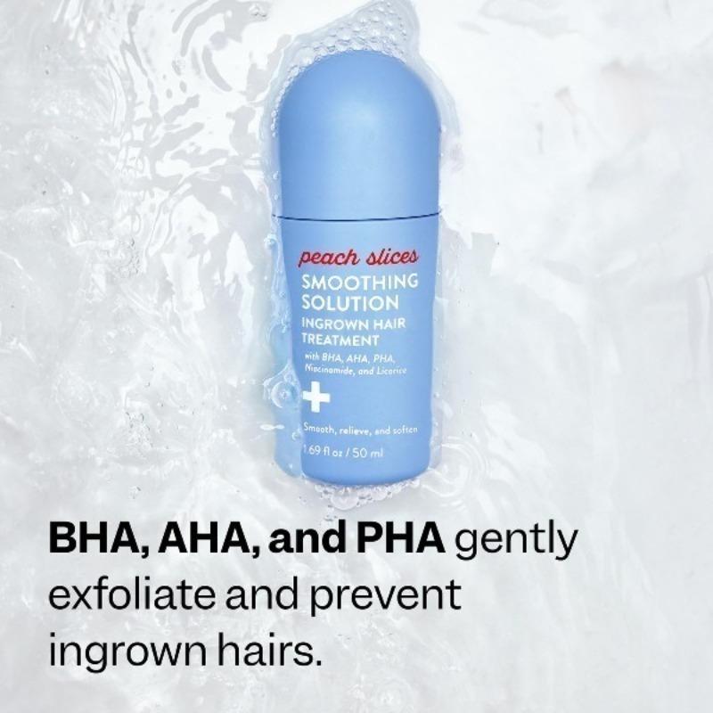 2-Pack Ingrown Hair Roll-On Treatment, Peach Slices Smoothing Solution Exfoliating Serum with BHA, AHA, PHA, Niacinamide & Licorice Extract, Calms Irritation & Smooths Skin Texture, 1.69 fl oz/50ml Each