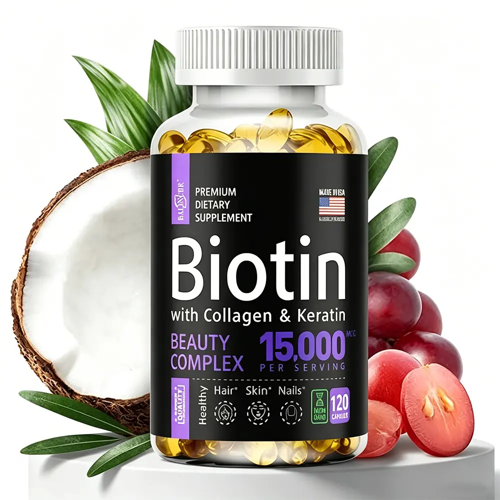 BALINCER Biotin Vitamins for Hair, Skin & Nails - Biotin 5000mcg, Keratin & Collagen - Hair Growth Supplement with Marine Collagen Peptides & B Complex - Hair Supplement for Women & Men - Made in USA - 120 Caps
