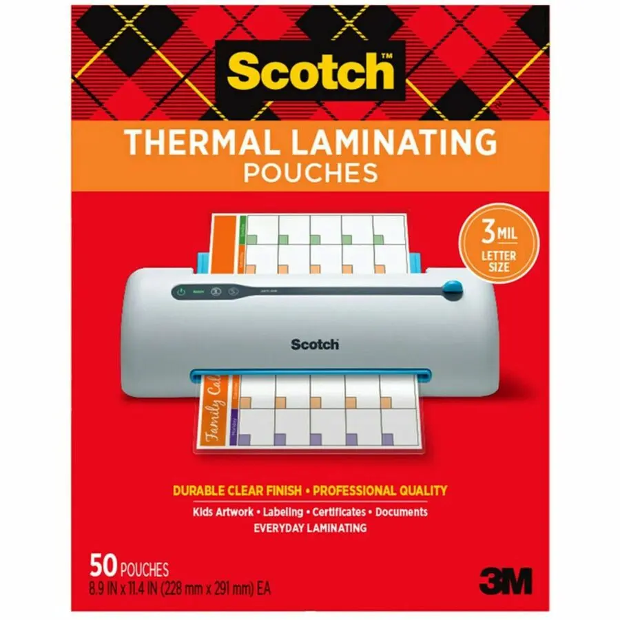 3M Scotch Thermal Laminating Pouches, Letter Size - 50 Pack