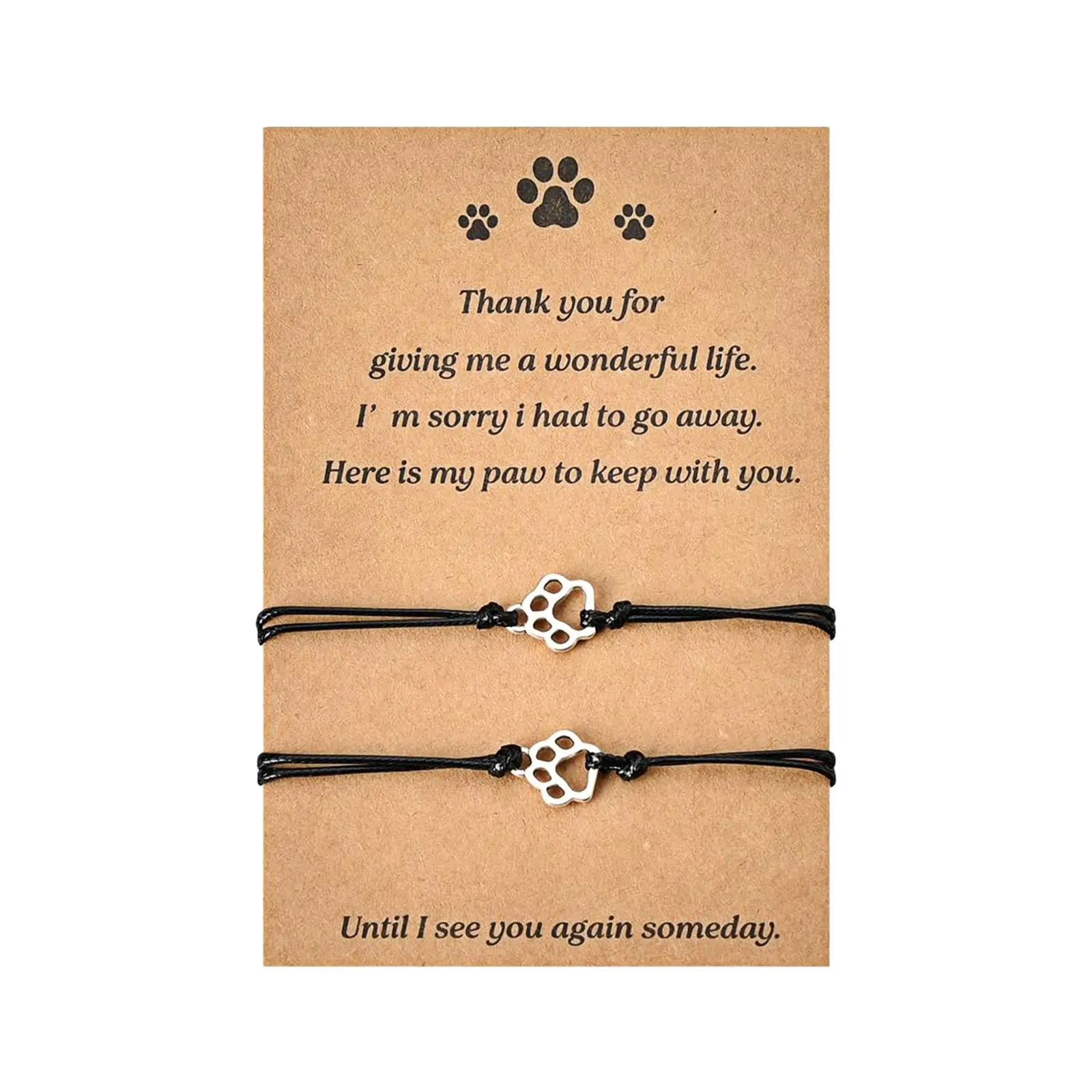 OIDEA 2Pcs Pet Memorial Bracelet Set, Adjustable Cord Alloy Commemorative Paw Print Sympathy Jewelry for Dog Cat Lovers (0.29 oz, 11.02" (280mm)), Condolence Gift, Animal, Cord Bracelet, Stackable Pair, Unisex