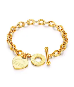 Heart Engraved O Ring Bracelet for Women Chain