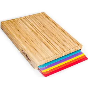 Board Set with 6 Color Coded Mats with  Icons,  Non Slip Easy Clean Chopping Boards for  with Holder, Dishwasher Safe for Meal Prep & Serving, Large |