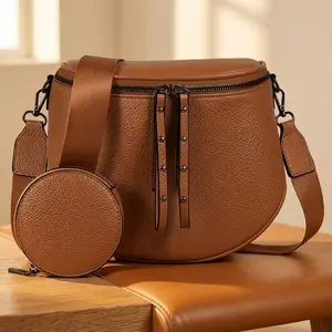 Stylish Women’s Crossbody Shoulder Bag with Adjustable Strap and Matching Round Coin Pouch Zip Purse