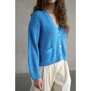 Cobalt Blue Button Down Knit Cardigan