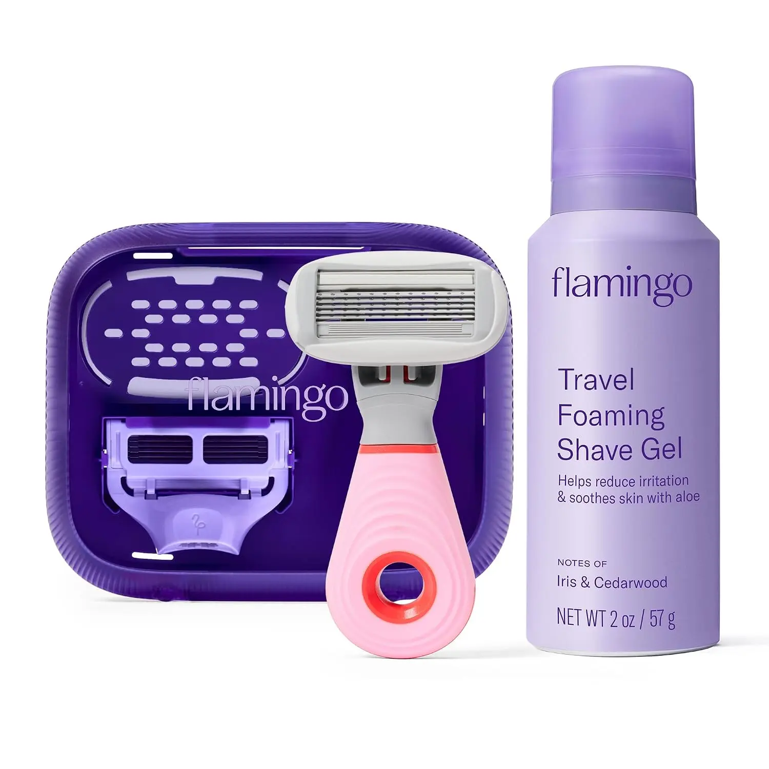 Women's Flamingo Travel Razor Kit - Body & Pubic Shaving Razor with Mini Handle, 2 Blade Refills, 1 Travel-Size Foaming Shave Gel, Vented Case - TSA-Approved Beauty & Personal Care Essential