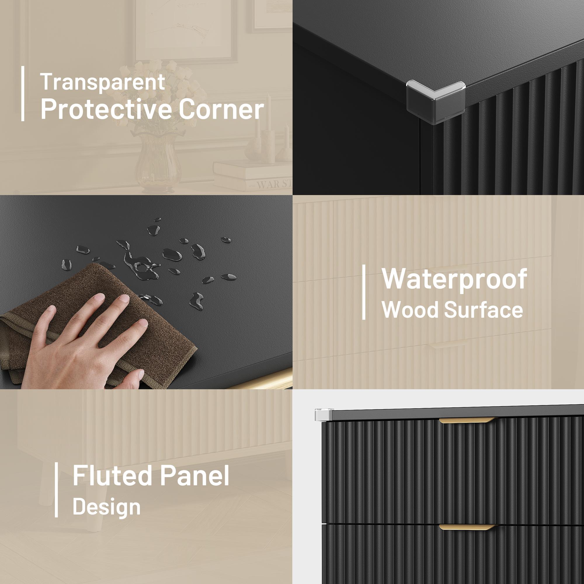 Aowos Fluted 6 Drawer Dresser, Wooden Dressers for Bedroom, 53.2" Wide Modern Long Dresser TV Stand 6 Drawers for Bedroom, Storage Cabinet, Space Saving Orgazier, Drawers Entryway, Home, Dinning, Closet, Living Room, Hallway, Natural, White, Black, Walnut