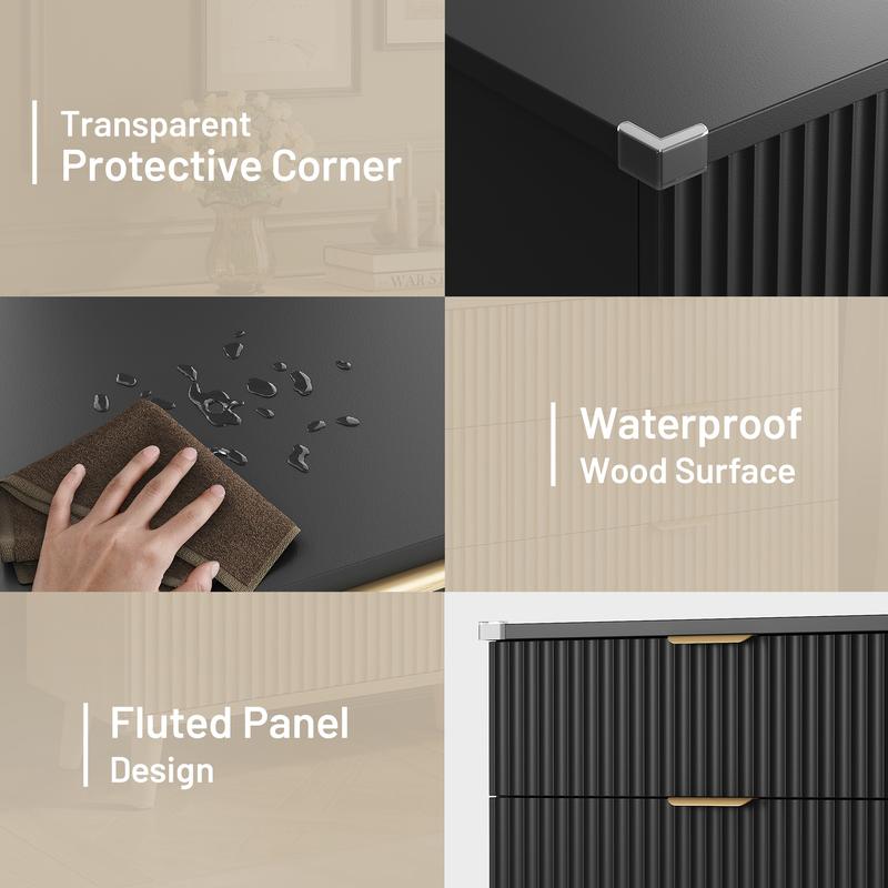 Aowos Fluted 6 Drawer Dresser, Wooden Dressers for Bedroom, 53.2" Wide Modern Long Dresser TV Stand 6 Drawers for Bedroom, Storage Cabinet, Space Saving Orgazier, Drawers Entryway, Home, Dinning, Closet, Living Room, Hallway, Natural, White, Black, Walnut