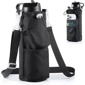 ? STYLE Water Bottle Holder Crossbody Bag with  Strap, Leakproof Water Bottle Carrier for Hydro Flask16-40oz, Hands-Free Fitness Bag with Zipper Pockets for Hiking Travel Gym