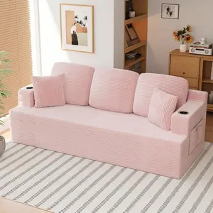 Three-Seater Cloud Sofa, Super Comfy Corduroy Couch   Pillows, 86" Modern Sofa  Deep Seats  Wide Armrests For Apartment  Small Space with and sectional Faux Fur Bean Bag