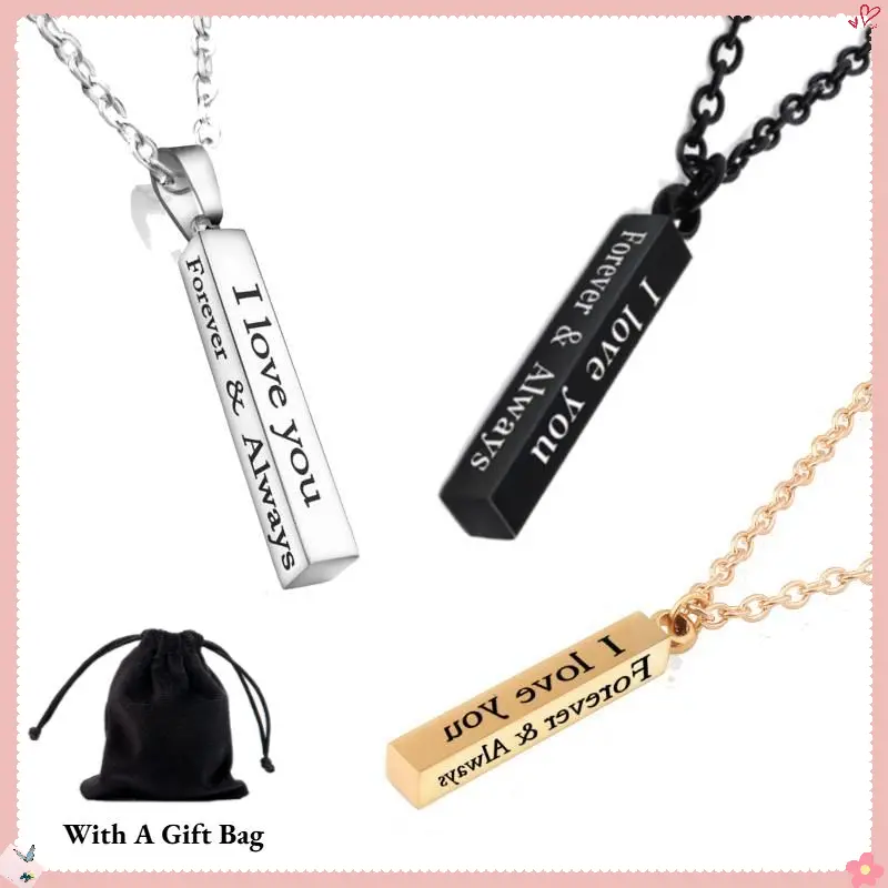 Stainless Steel Pillar Pendant Necklace for Couples, 'I LOVE YOU' Engraved Simple Link Chain, Matching Relationship Gift for Men & Women, Necklace Chain, Chain & Link