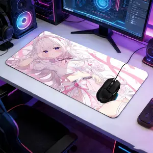 Kawaii Pink Anime Girl Large Extended Gaming Mouse Pad, Anime Mousepad, Non-Slip Rubber Base Stitched Lock Edge Desk Mat, Durable Computer Accessory for Home Office & Gaming Setup, Ideal Gift for Gamers & Anime Fans
