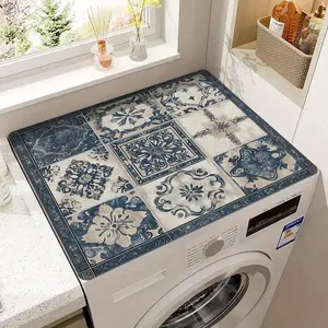 Vintage Checkered Pattern Laundry Mat, Absorbent Protective Pad Machine Washable Cover for Washing Machine & Dryer, Kitchen Linen Set for Home Decor