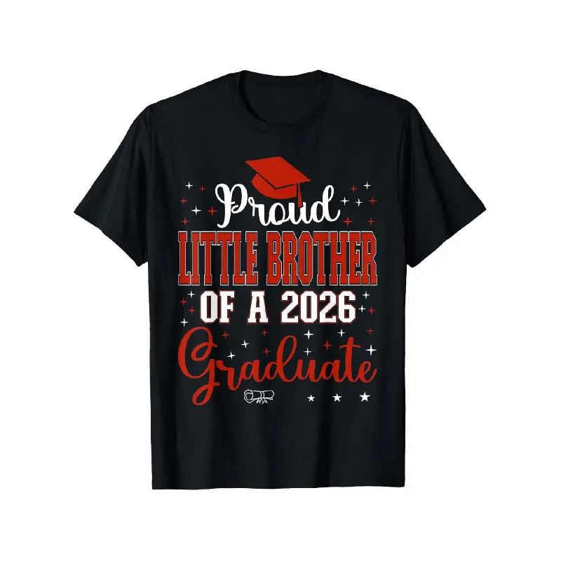 Menswear Oversized Casual Round Neck T-Shirt, 2026 Graduate Proud Little Brother Print Top Graphic Tees Tshirt