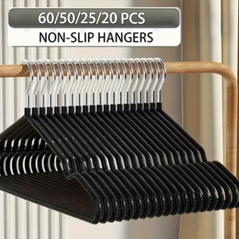 60/50/25/20pcs, Non-Slip Heavy-Duty Hanger, (15.75" X 7.87"), 40-50G Black Manganese Steel Dip Hanger, Bedroom Storage, Laundry Storage Helper, Advanced Long-Lasting Storage Solution for Bedroom And Closet, Wet And Dry, Space-Saving Design