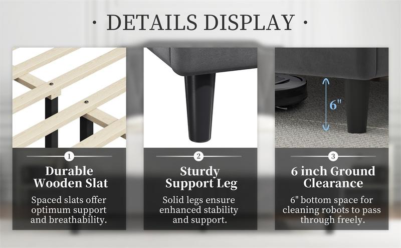 Yaheetech Queen Bed Frame Velvet Upholstered Platform Bed with Curved Headboard, Height-Adjustable Headboard/Noise-Free/Wooden Slats Support/No Box Spring Needed/Easy Assembly